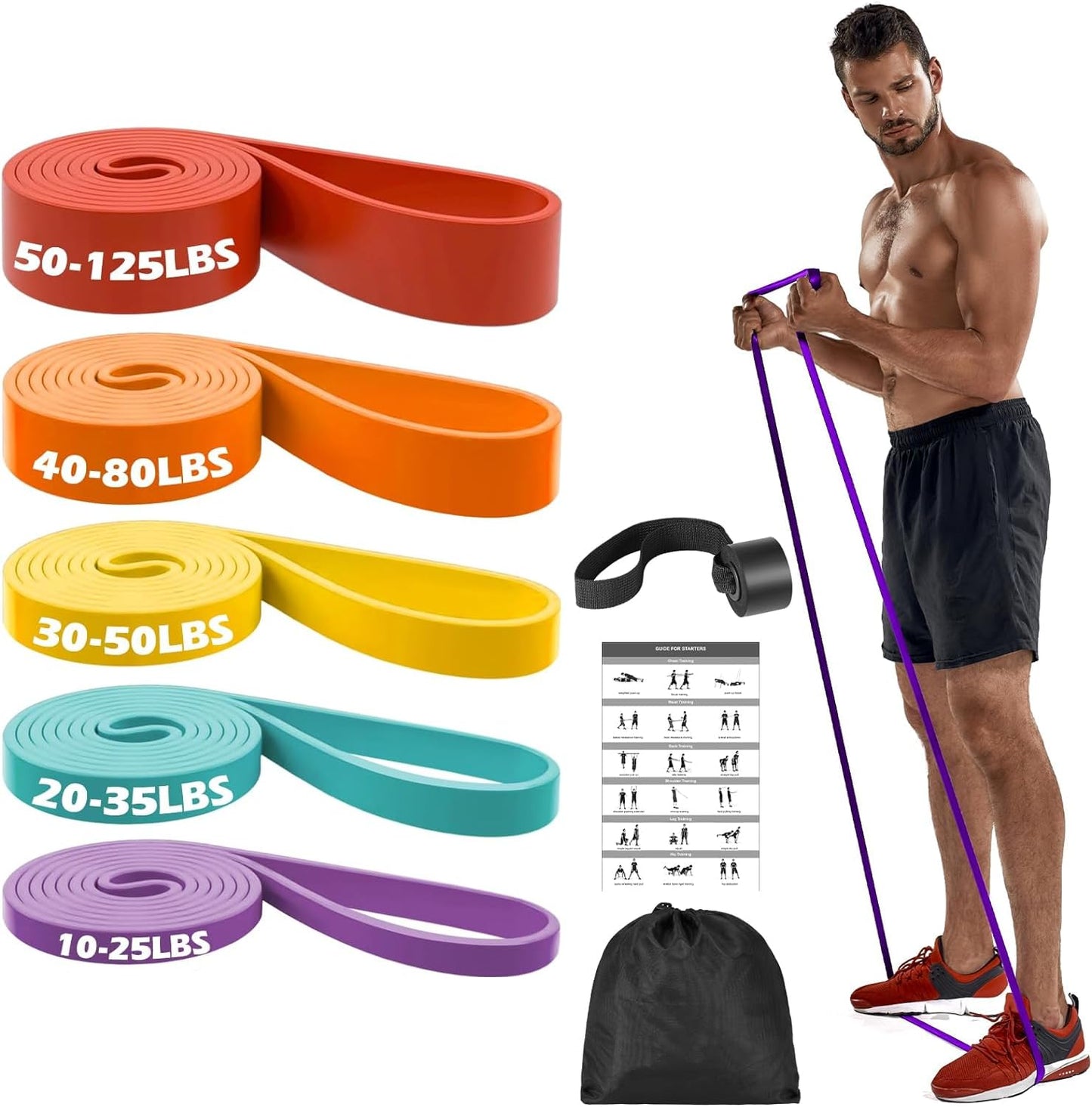 Zacro Resistance Bands, 6 Resistance Levels Pull Up Assistance Bands, Exercise Bands for Men&Women, Heavy Duty Resistance Band Set with Door Anchor, for Working Out, Muscle Training, Physical Therapy