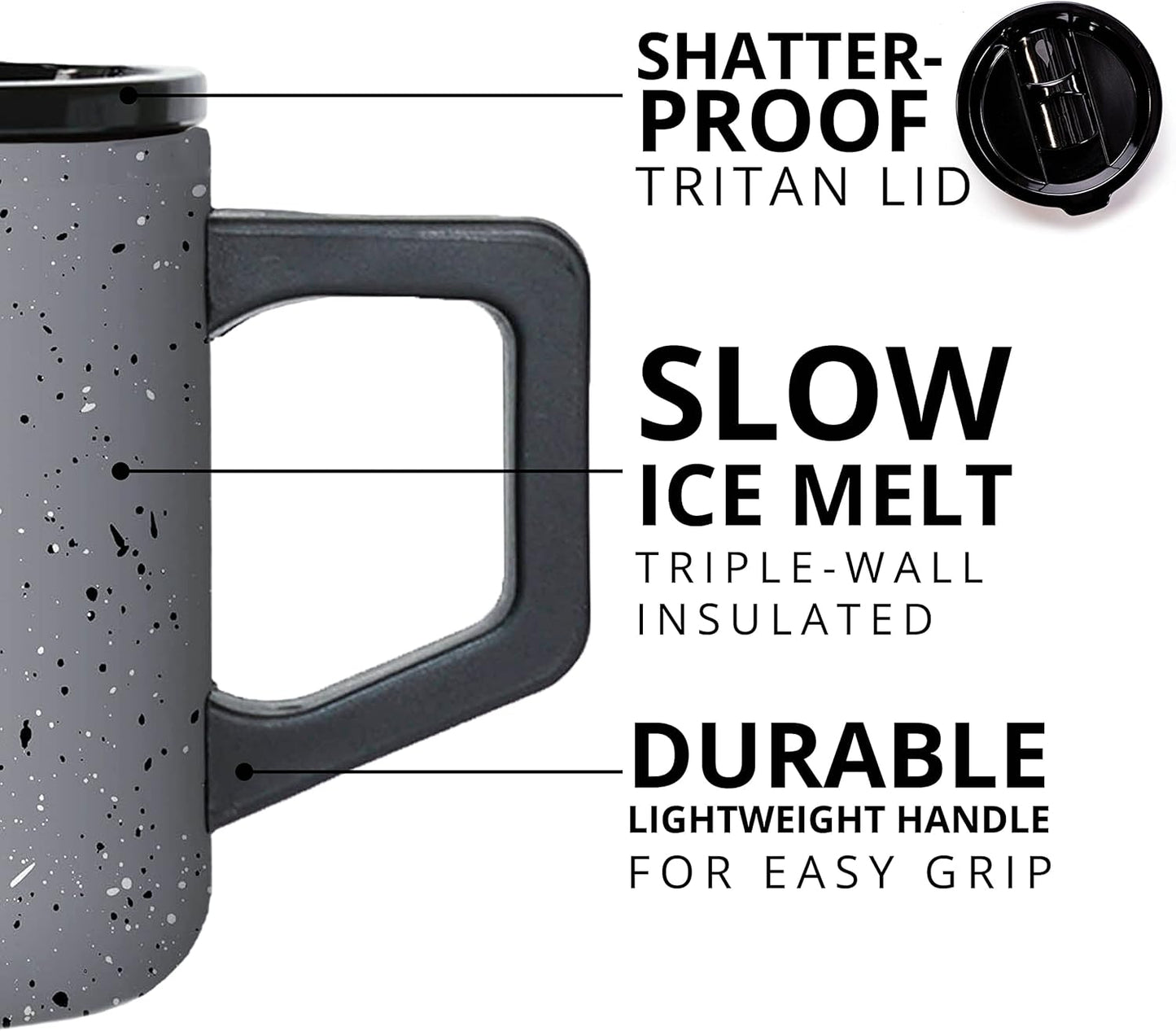 Elemental Insulated Coffee Mug - Triple-Wall Stainless Steel Summit Travel Cup for Hot and Cold Drinks - Thermal Coffee Mug with Lid and Handle for Camping, Office & Travel 12oz - Grey Speckle