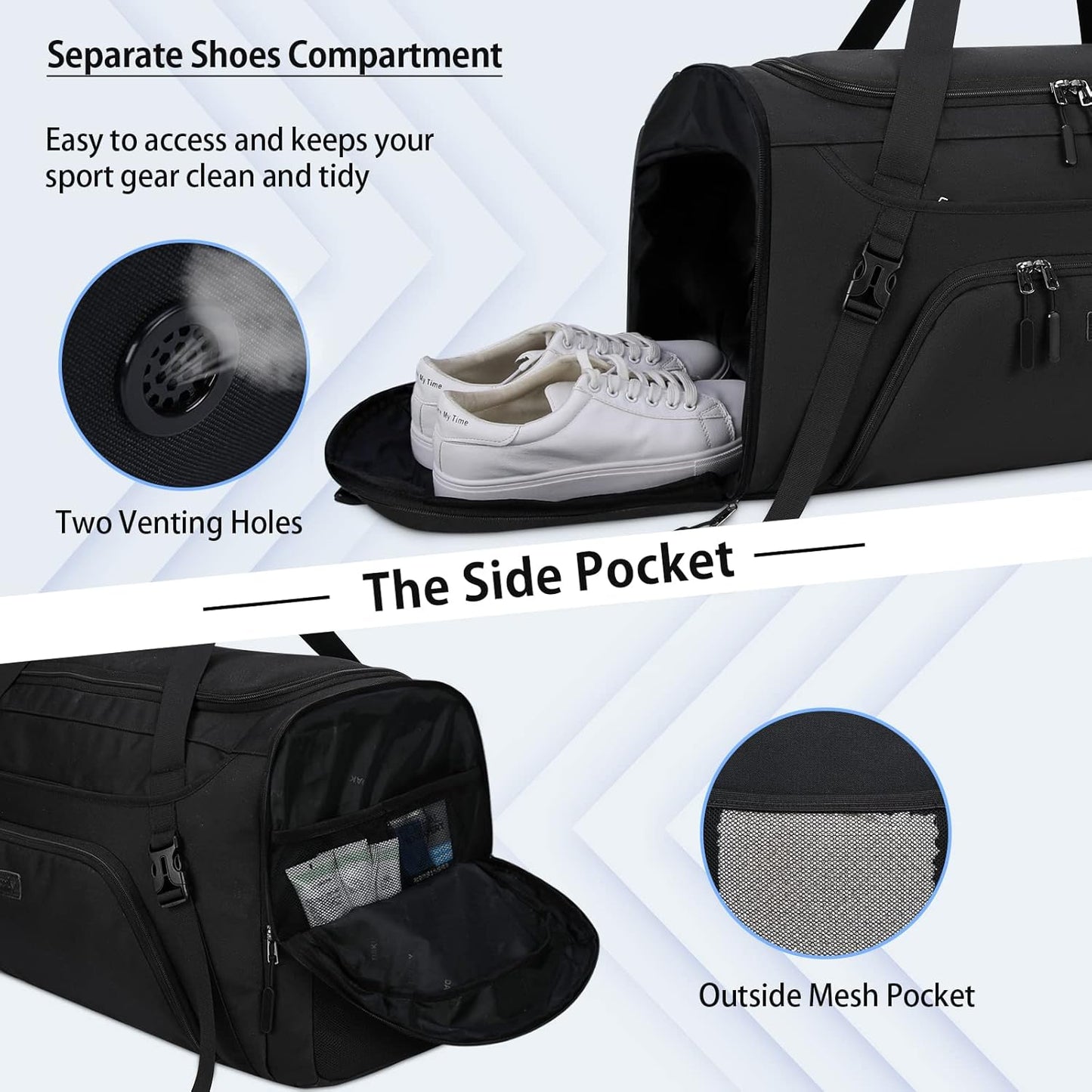 Gym Duffle Bag for Women Men 40L Waterproof Sports Travel Duffel Bags with Shoe Compartment,Wet Pocket Large Weekender Overnight with Toiletry Bag,Black
