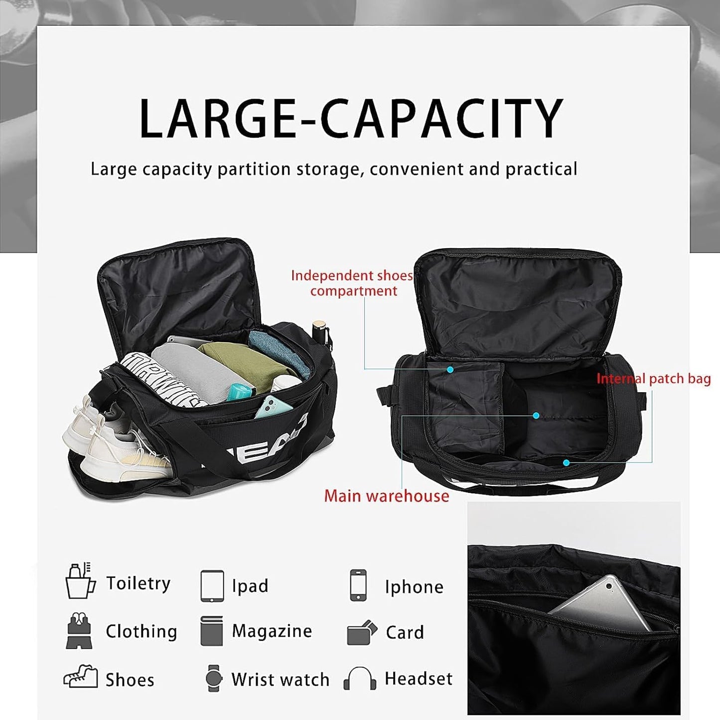 HEAD 45L Waterproof Tennis Duffel Bag for Men, Large Capacity Sports Gym Bags with Shoes Compartment, Lightweight Crossbody Duffle Bag for Business/Workout/Fitness/Weekender/Overnight