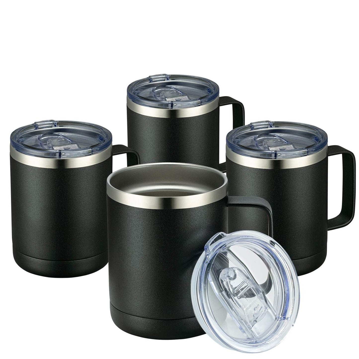 MEWAY 12oz Coffee Mug With Handle and Sliding Lid,Stainless Steel Travel Tumbler Cup with Handle,Double Wall Vacuum Insulated Camping Cup for Hot & Cold Drinks Tea (Purple,Set of 1)