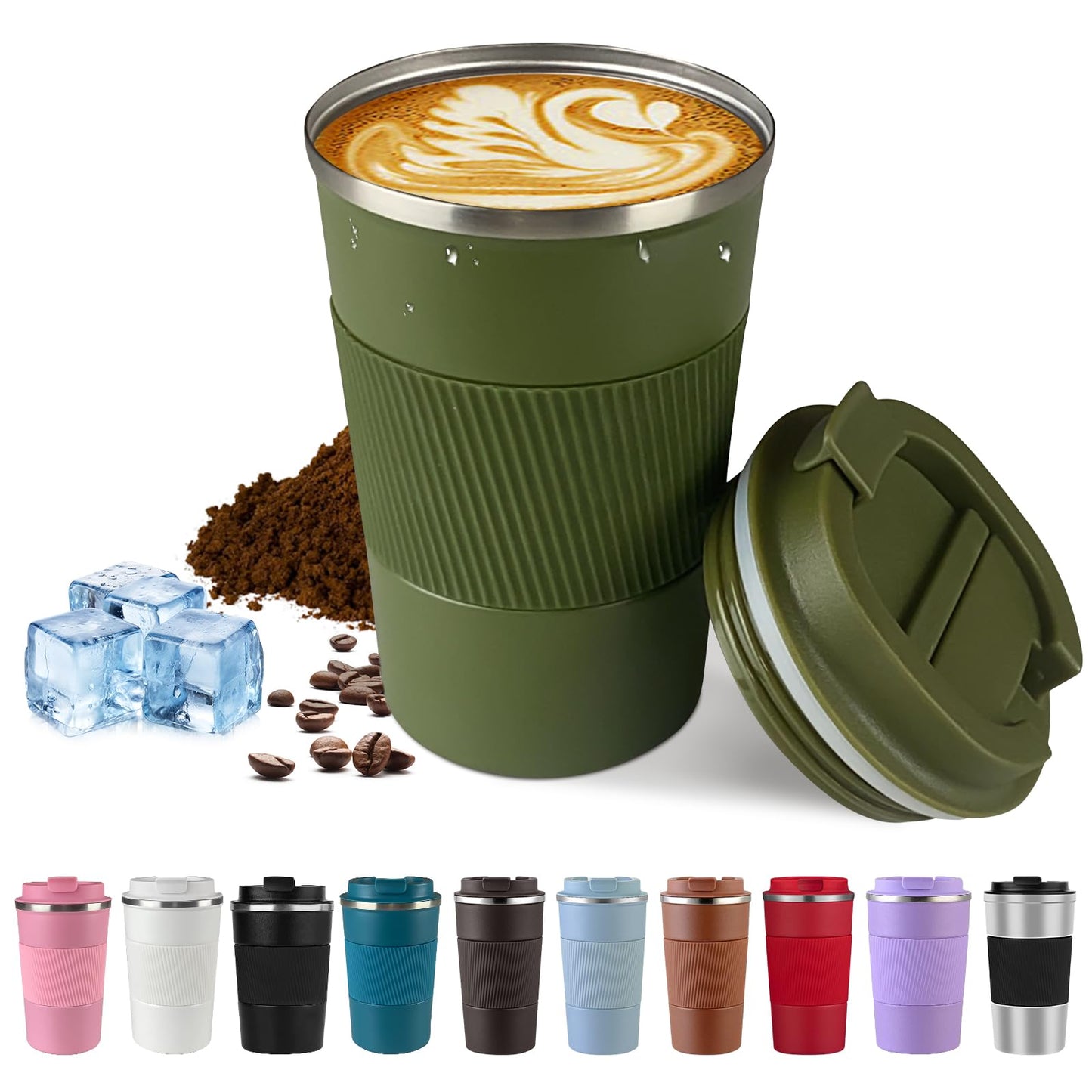 Vacuum-Insulated Stainless Steel Travel Coffee Mug, Leak-Proof Reusable Coffee Cup with Lid - Keep Hot & Cold Drinks for Hours, Durable Thermos Tumbler for Men & Women (3rd-Black, 12OZ)