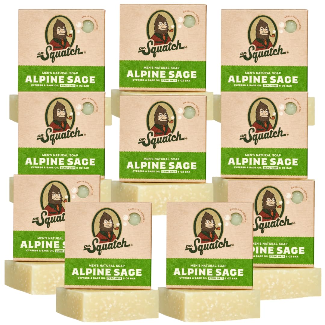 Dr. Squatch Natural Bar Soap for Men - Cold Process Soap with No Harsh Chemicals - Fresh Falls (5 oz, 10-Pack)