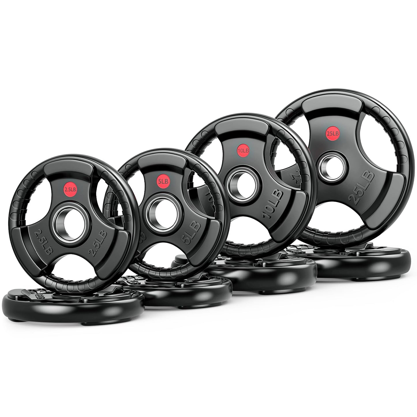 GIKPAL 2-inch Rubber Olympic Grip Weight Plates for Strength Training, Weightlifting in Home & Gym, Barbell Weights Plates Set (2.5/5/10/25/35/45 LB)