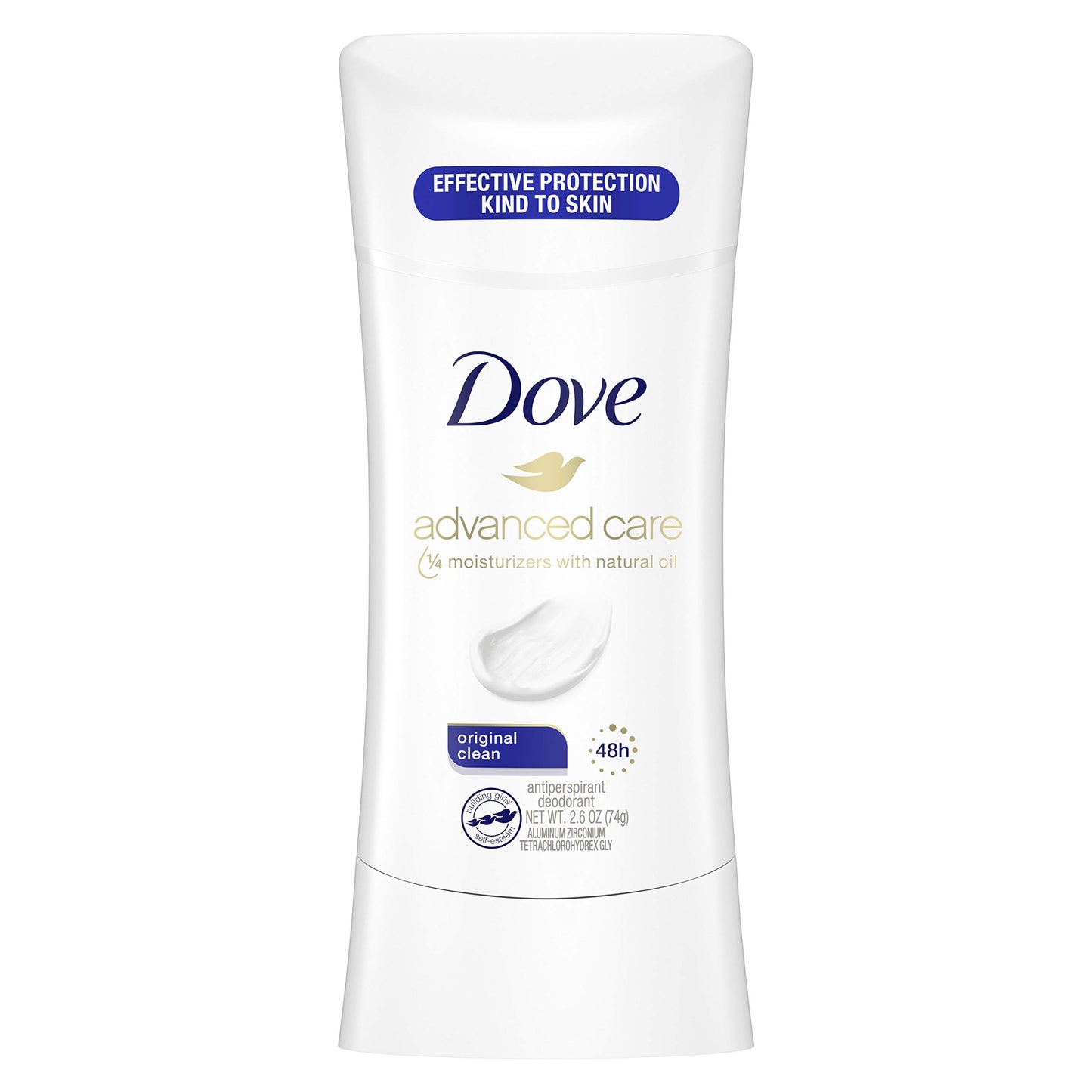 Dove Advanced Care Antiperspirant Deodorant Stick for Soft, Resilient Skin, Clear Finish with No White Marks and 72-Hour Sweat & Odor Protection, 2.6 oz