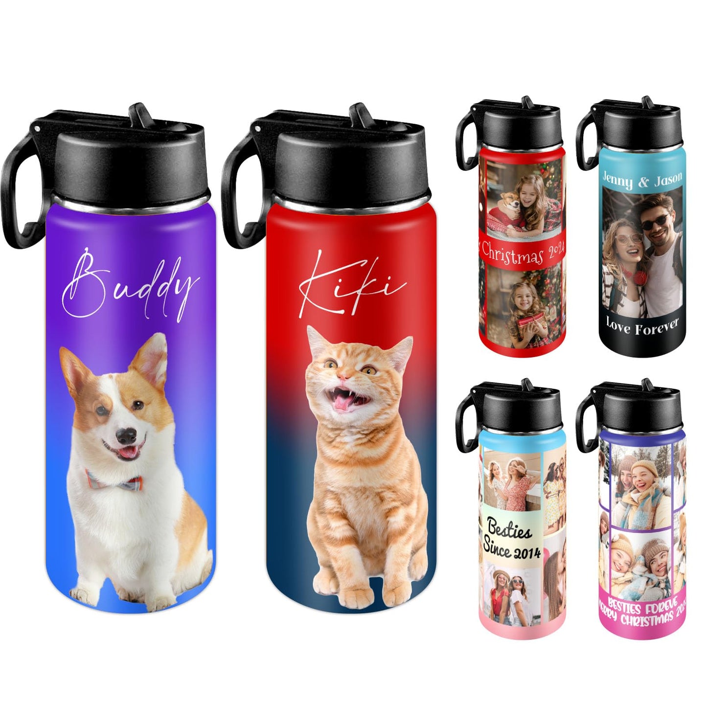 Custom Water Bottle with Photo, 18/32 oz Personalized Picture Stainless Steel Sports Water Bottle for Kids Men Women, Customize Double Wall Vacuum Insulated Bottle Birthday Gifts Water Bottle