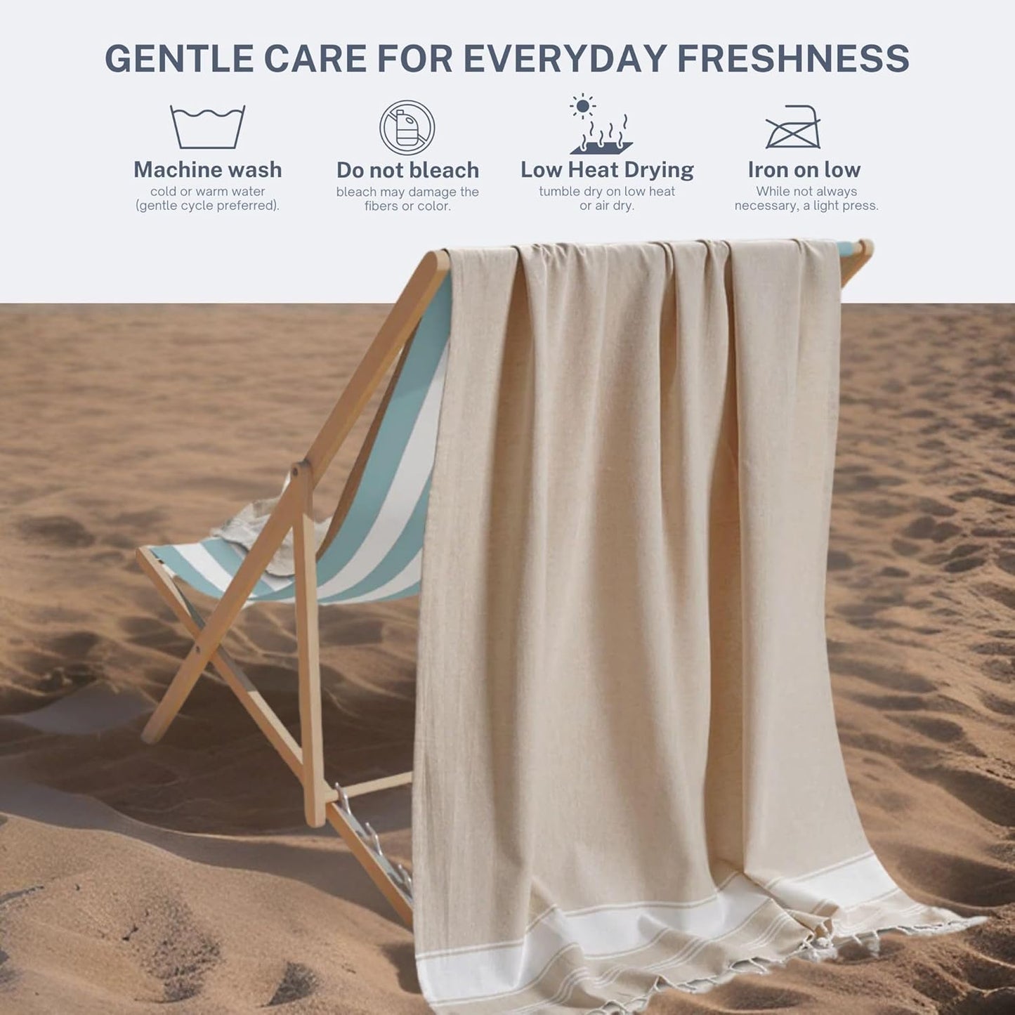 Cotton Turkish Beach Towel Towels Oversized 36"x72" Pool Absorbent Extra Large Quick Dry Sand Travel Towel (Beige, 4 Pack)
