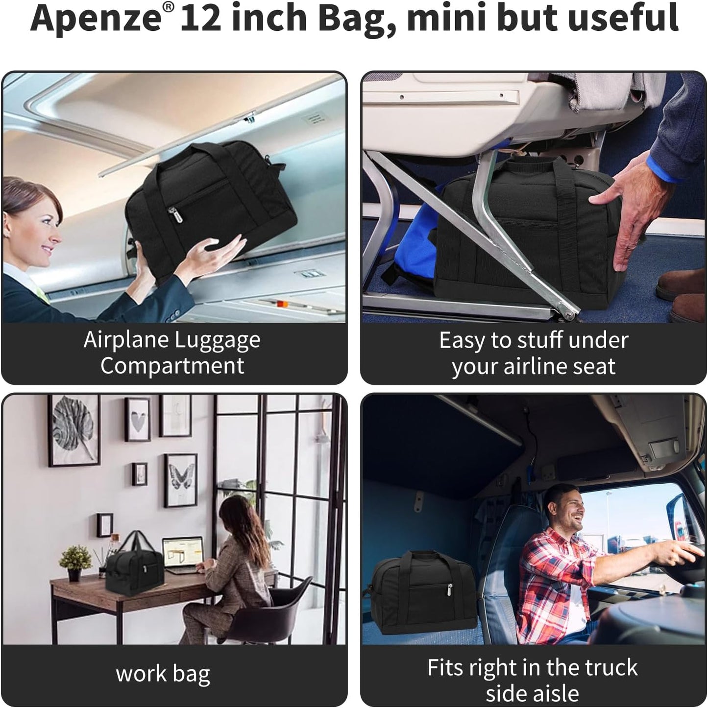 Small Gym Bag Carry On Bag - 12 in Mini Duffle Bag Lightweight for Overnight Travel(Black)