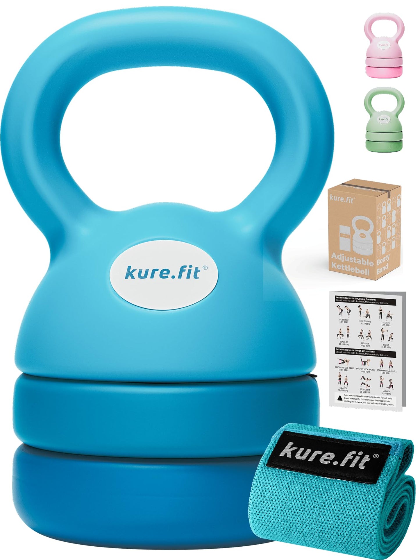 Adjustable Kettlebell | 5 lb - 12 lb | Kettlebell Weights Set for Home Gym | Full-Body Workouts, Strength Training, Weight Loss | Fabric Booty Band | Beginners & Women