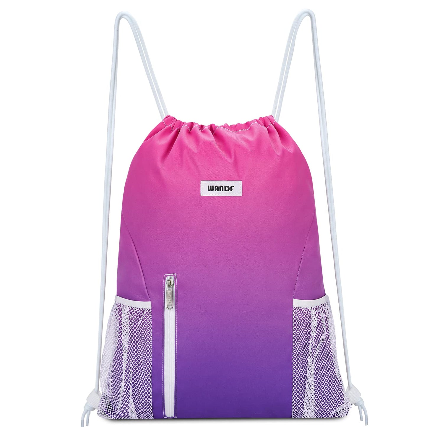 WANDF Drawstring Backpack Sports Gym Sackpack with Mesh Pockets Water Resistant String Bag for Women Men(Black)