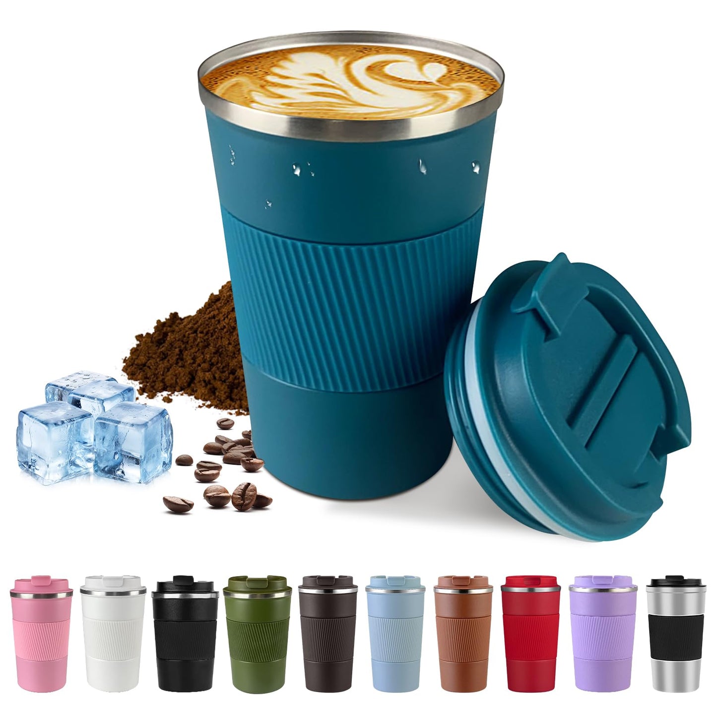 Vacuum-Insulated Stainless Steel Travel Coffee Mug, Leak-Proof Reusable Coffee Cup with Lid - Keep Hot & Cold Drinks for Hours, Durable Thermos Tumbler for Men & Women (3rd-Black, 12OZ)
