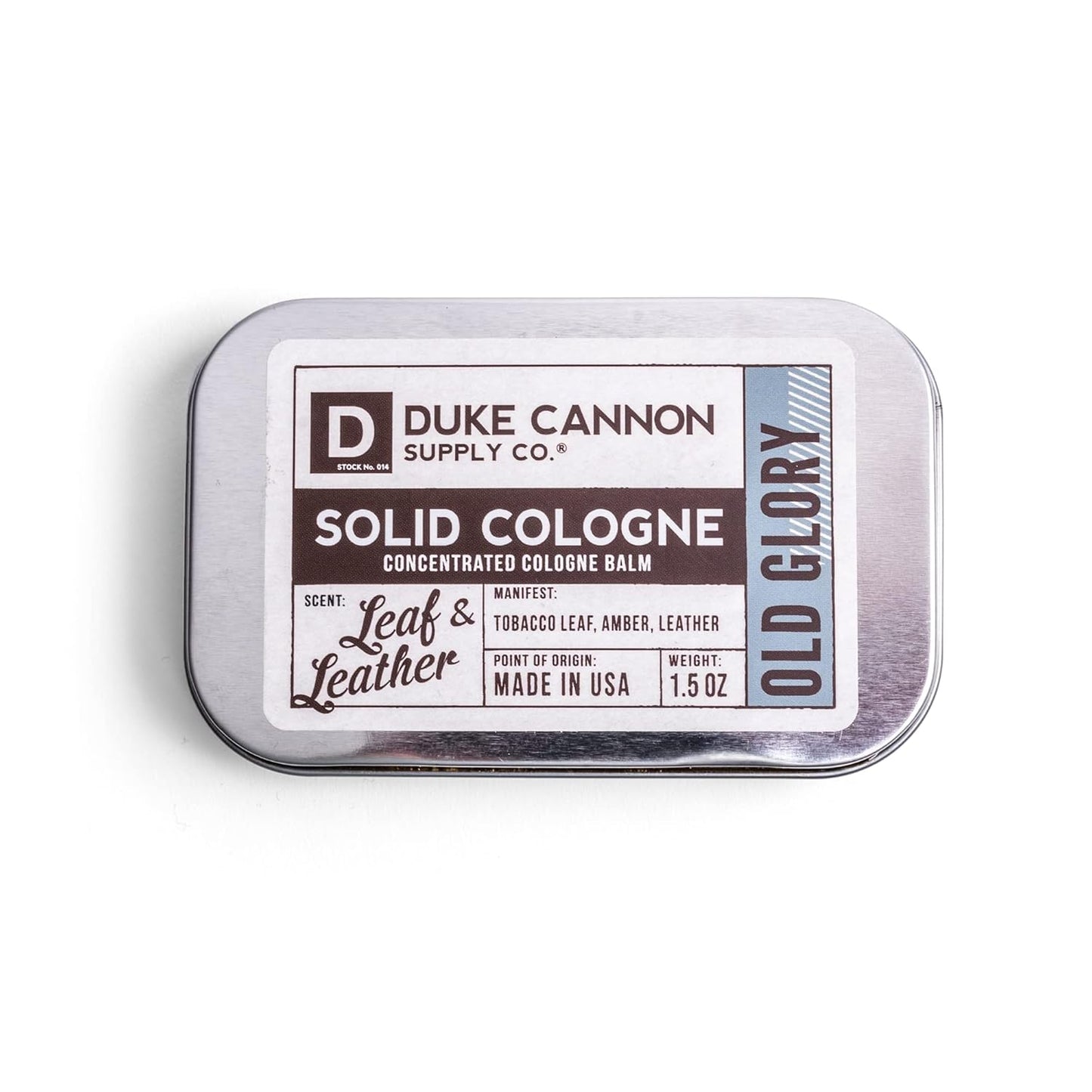 Duke Cannon Solid Cologne - Old Glory Premium Concentrated Cologne Balm, Fresh Tobacco, Amber, and Leather Scent, 1.5 oz. Travel Tin