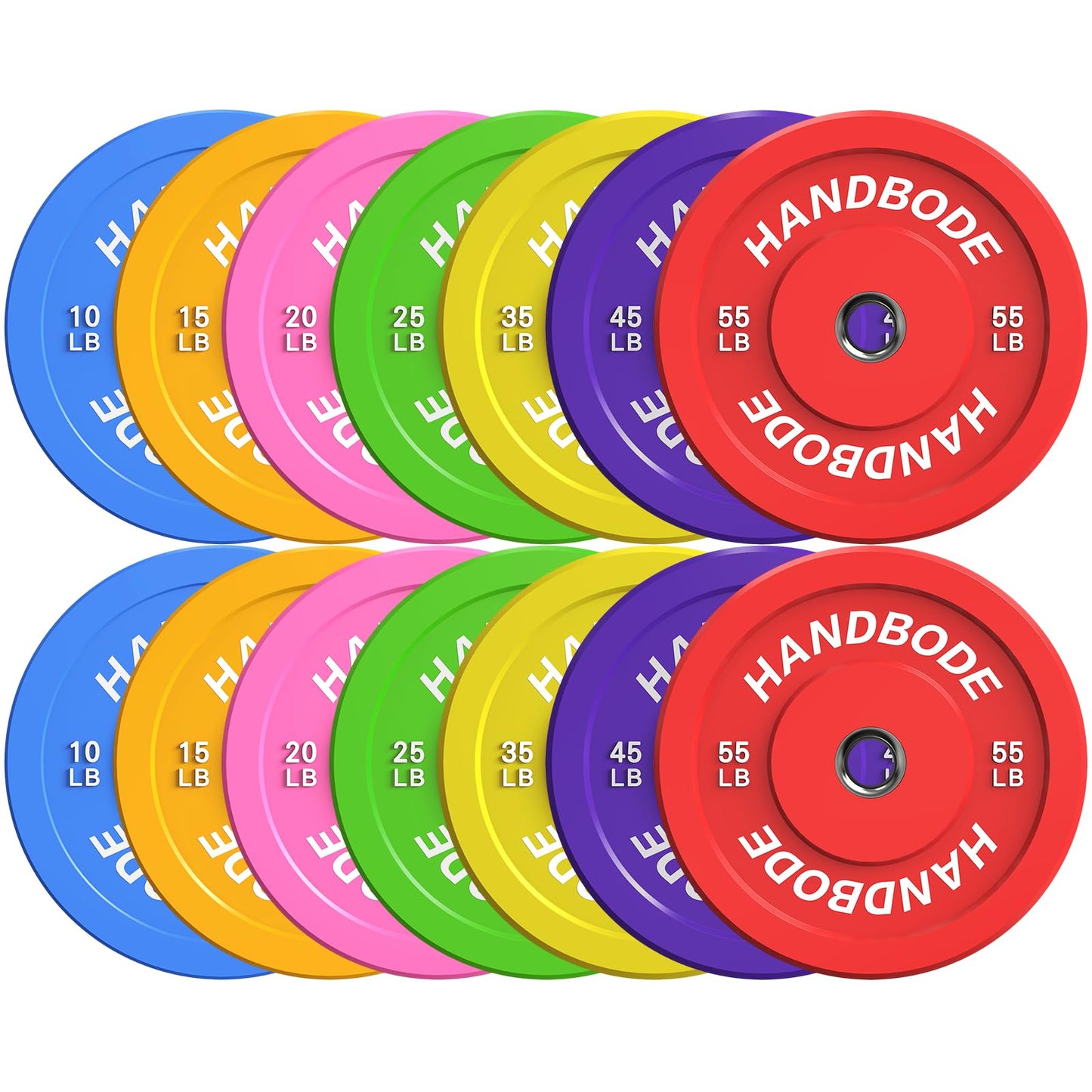 Colored Bumper Weight Plates Olympic Weight Plate Set 2-Inch, 10/15/20/25/35/45/55 lb Barbell Weight Plates Set for Home Gym, Rubber Strength Training Weights Plates for Weight Lifting