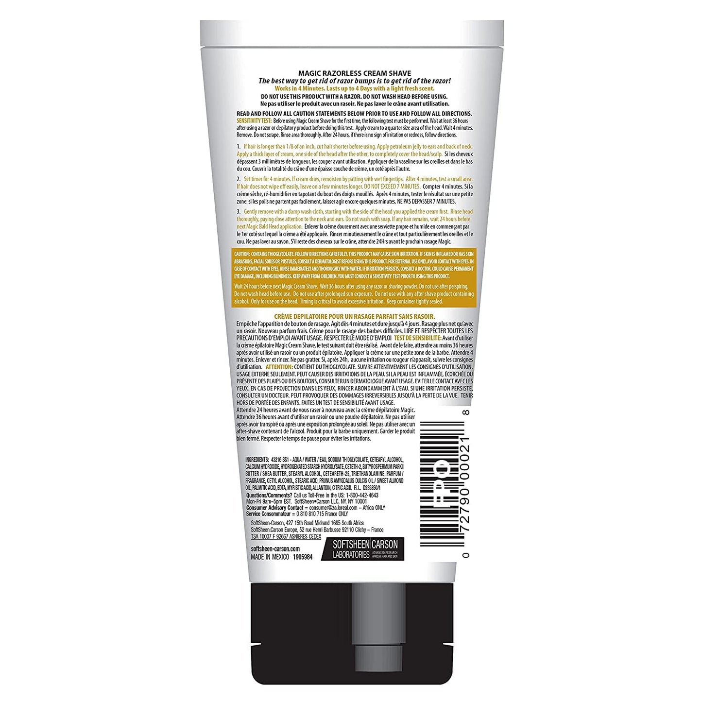Razorless Shaving Cream for Men Magic, Hair Removal Cream, for Bald Head Maintenance, No Razor Needed, Depilatory Cream Works in 4 Minutes for Coarse Curly Hair, 6 oz