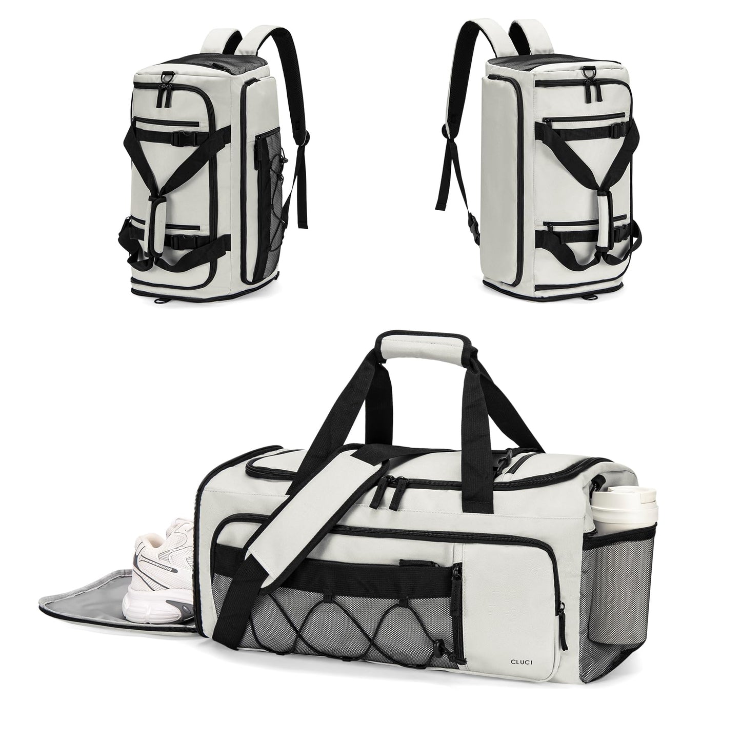 CLUCI Gym Bag for Men & Women, 35L Sports Duffle Bag for Travel,4 in 1 Weekender Bag,Overnight Backpack with Shoe Compartment,Carry on Duffel Bag for Airplane