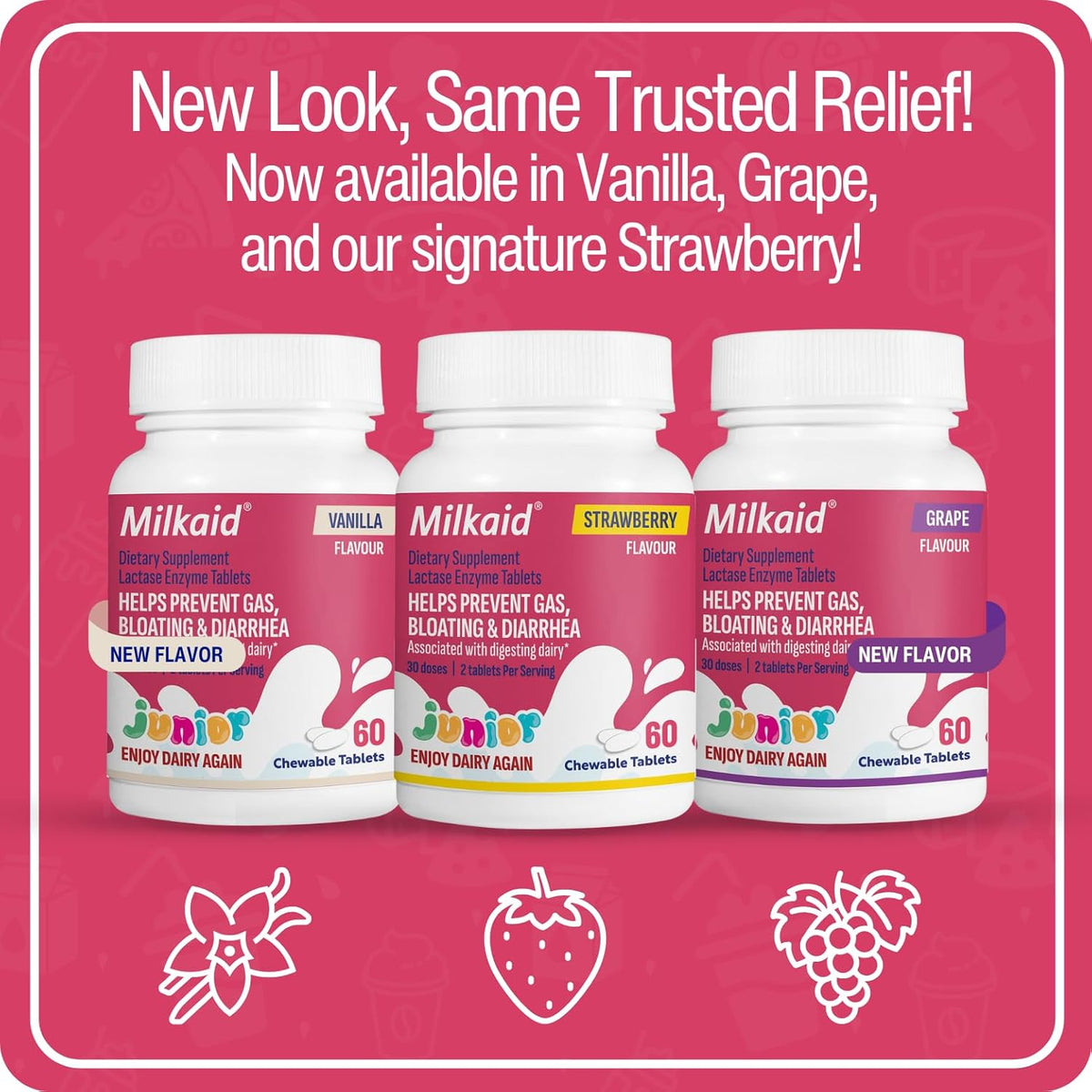 Milkaid Junior Lactase Enzyme Chewable Tablets for Lactose Intolerance