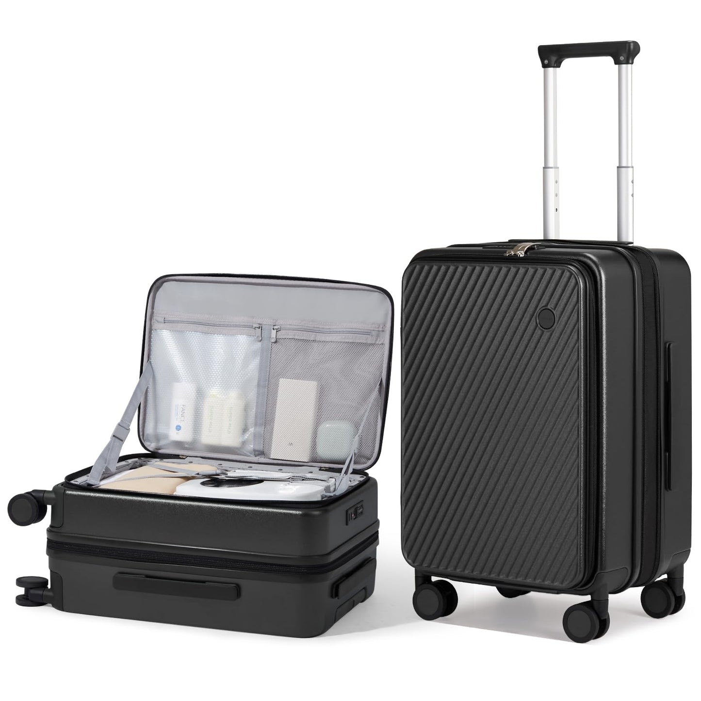 mixi 24 Inch Large Expandable Checked Luggage PC Hard Shell Suitcase Top Opening Rolling Travel Suitcases with Spinner Wheels & TSA Lock, Smoke White