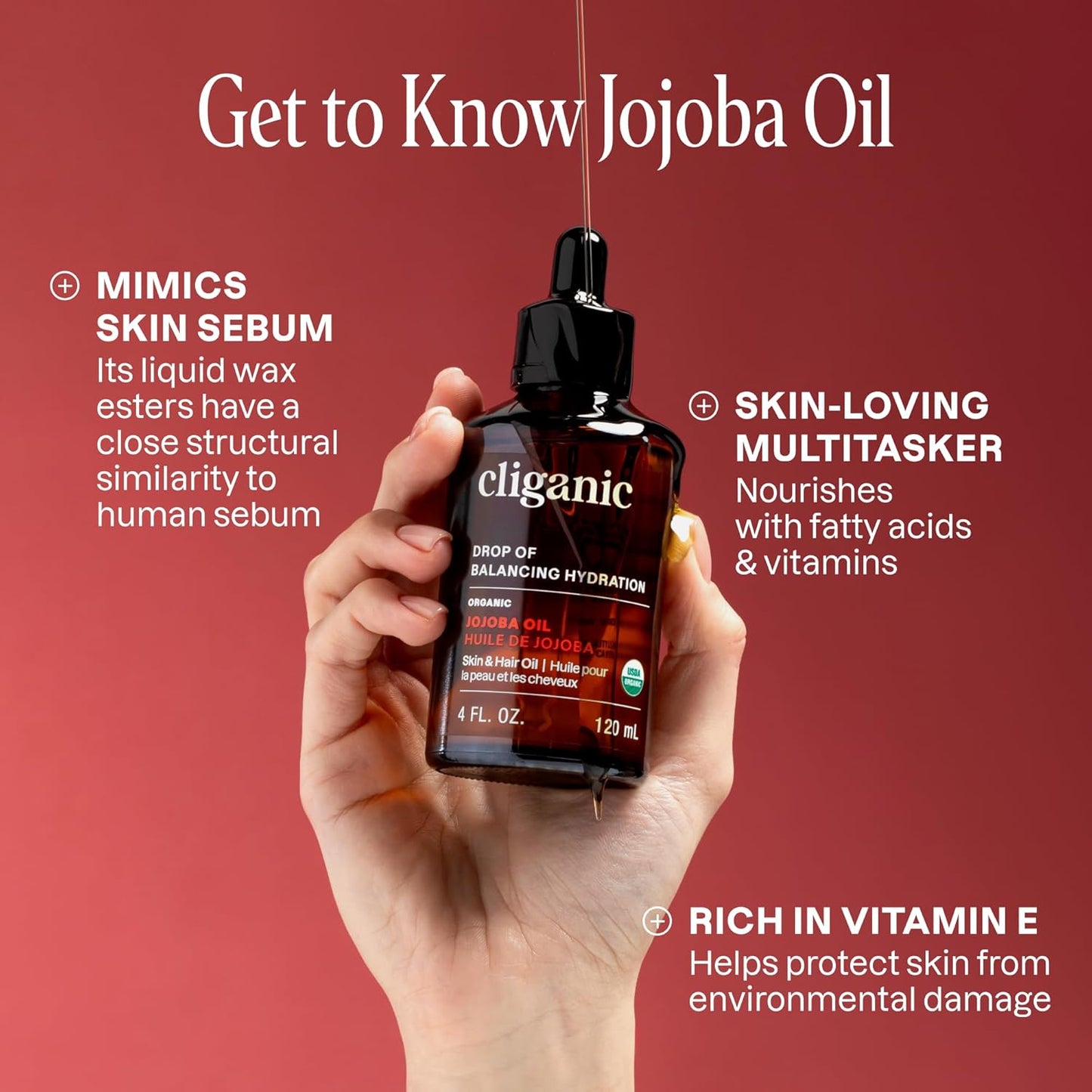 Cliganic Organic Jojoba Oil, 100% Pure (4oz) | Moisturizing for Face, Hair, Skin & Nails | Natural Cold Pressed Hexane Free | Base Carrier Oil (Packaging May Vary)