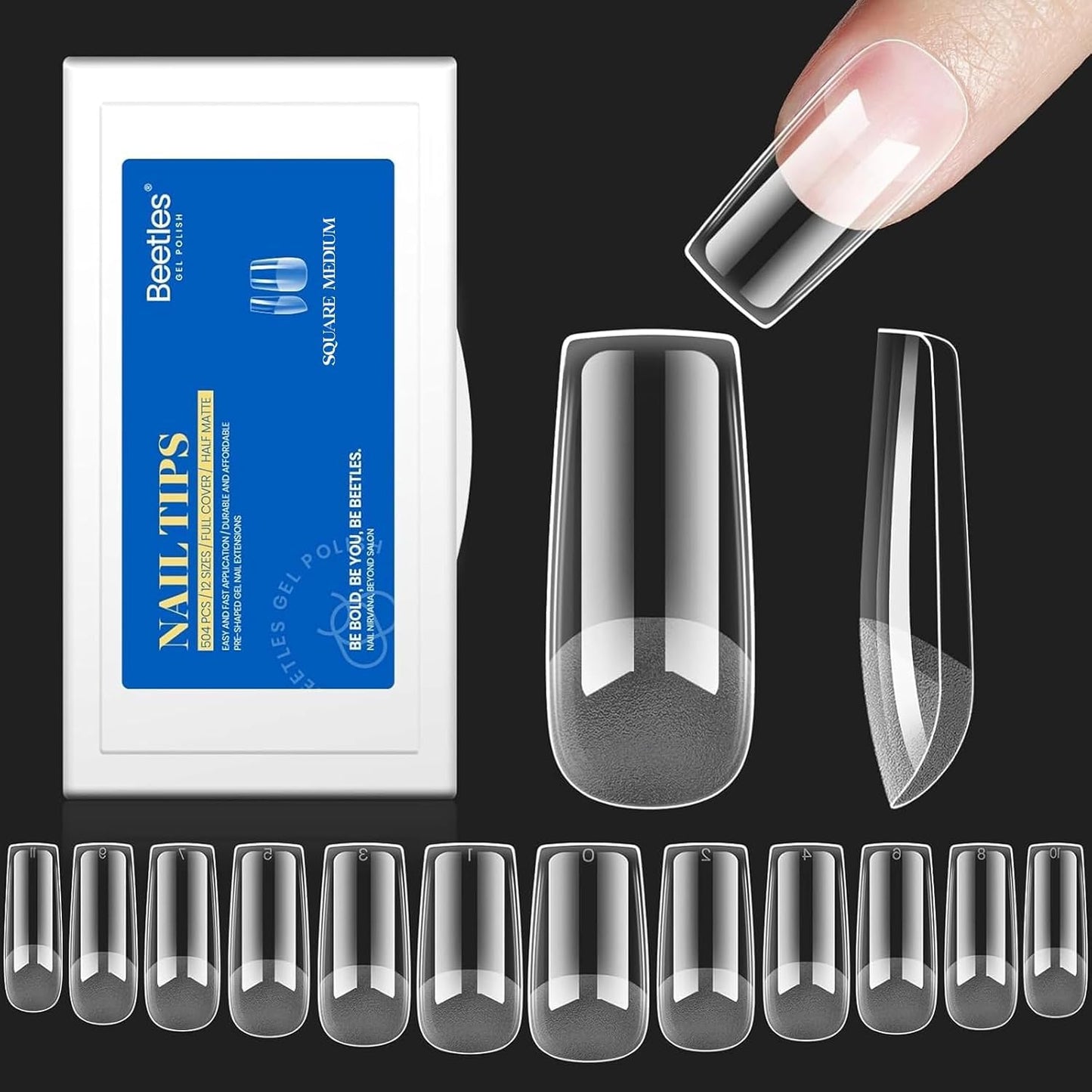 Beetles Toe Nail Tips Square - 16 Sizes 192 Pcs Full Cover Nail Tips Fake Acrylic Toe Nail Pre-etched Double Matte Press on Toenails, Soft Gel Toe Nail Extensions for Women