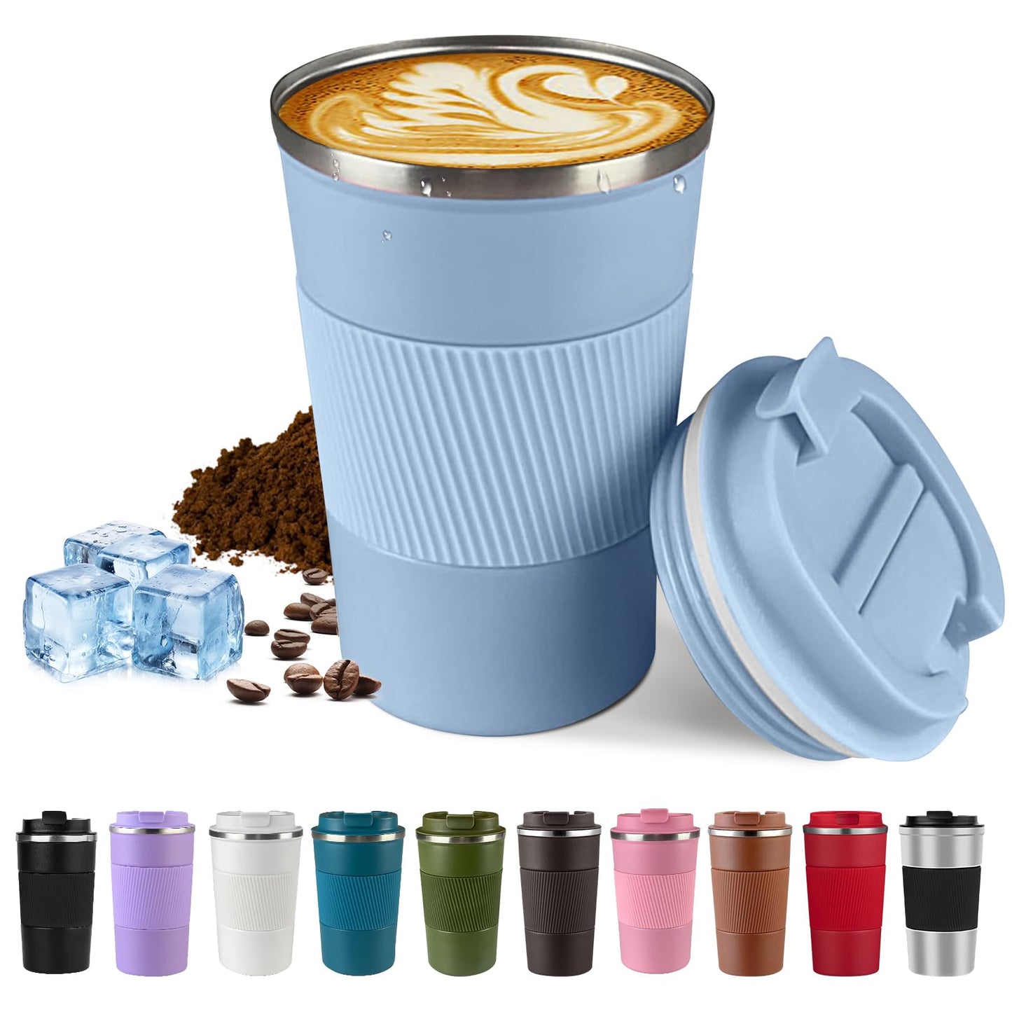Vacuum-Insulated Stainless Steel Travel Coffee Mug, Leak-Proof Reusable Coffee Cup with Lid - Keep Hot & Cold Drinks for Hours, Durable Thermos Tumbler for Men & Women (3rd-Black, 12OZ)