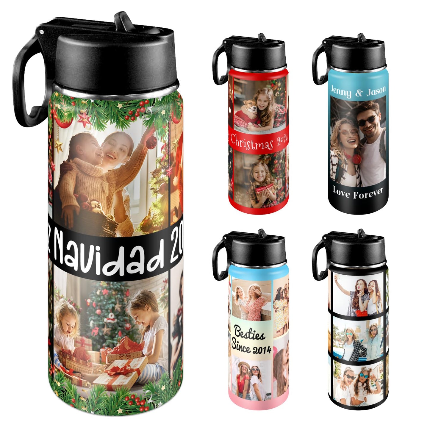 Custom Water Bottle with Photo, 18/32 oz Personalized Picture Stainless Steel Sports Water Bottle for Kids Men Women, Customize Double Wall Vacuum Insulated Bottle Birthday Gifts Water Bottle
