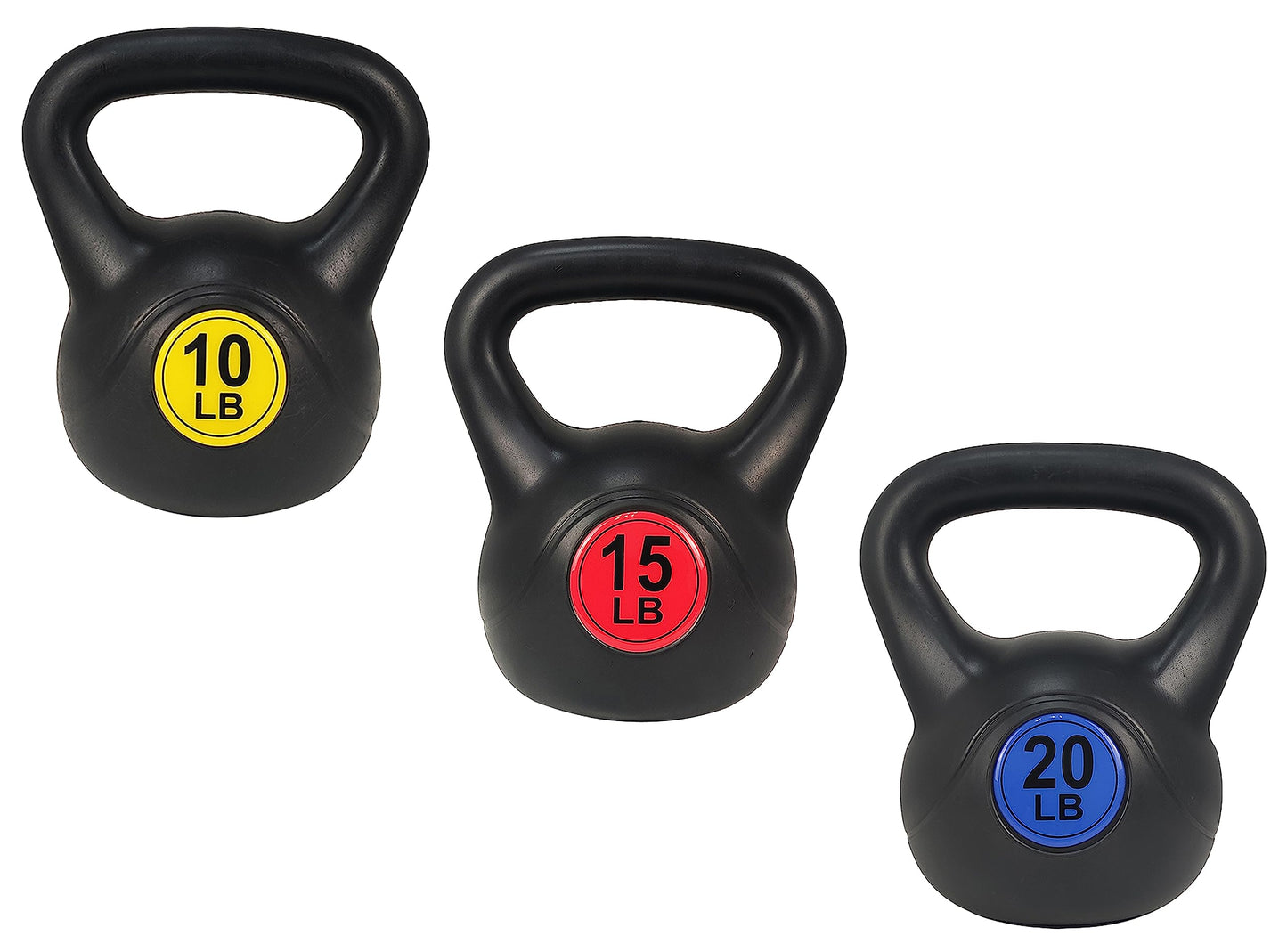 Wide Grip 3-Piece Kettlebell Exercise Fitness Weight Set, Include 5 lbs, 10 lbs, 15 lbs and 20 lbs, Set of 3 or Set of 4