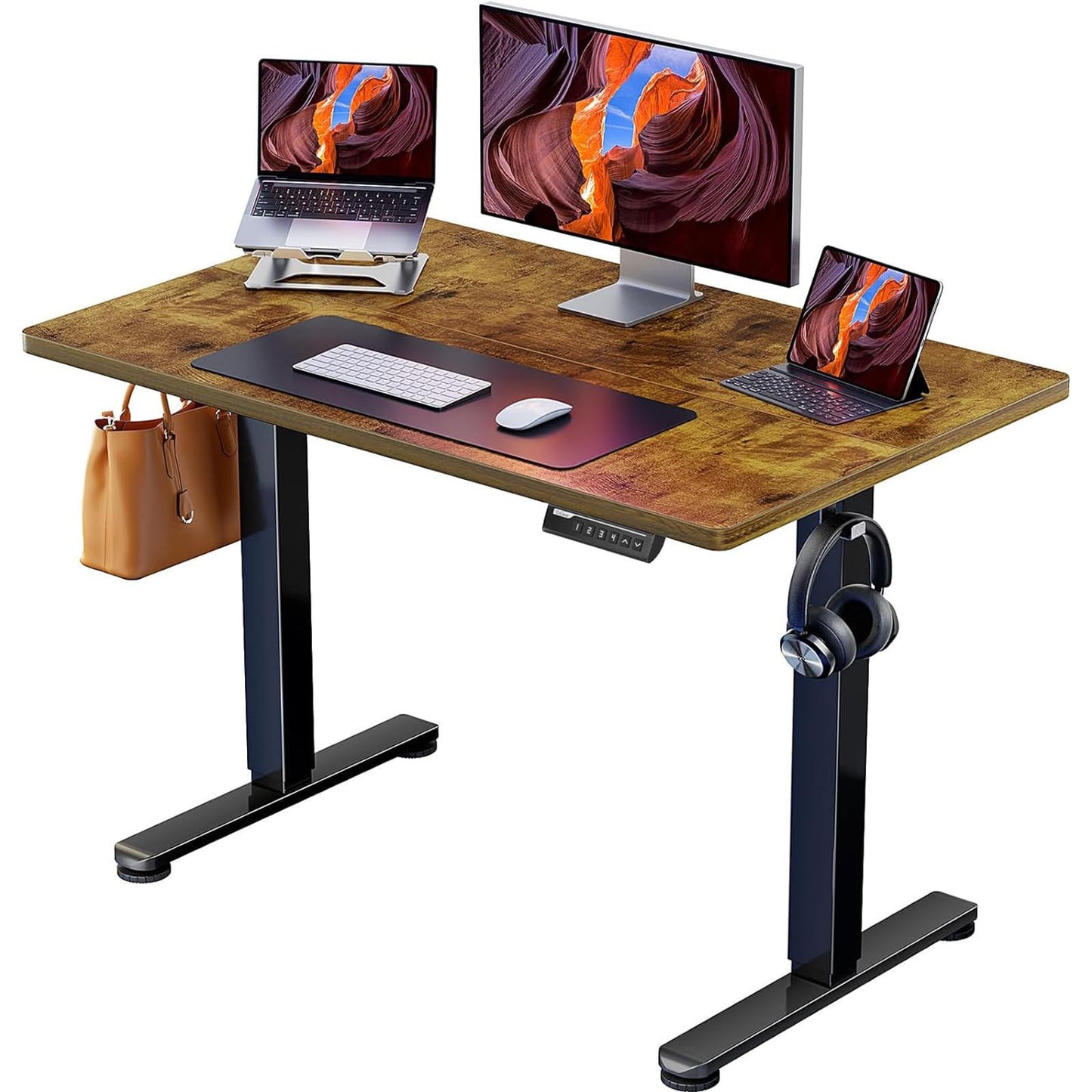 ErGear Height Adjustable Electric Standing Desk, 48 x 24 Inches Sit Stand up Desk, Memory Computer Home Office Desk with Two-Piece Desktop (Black)