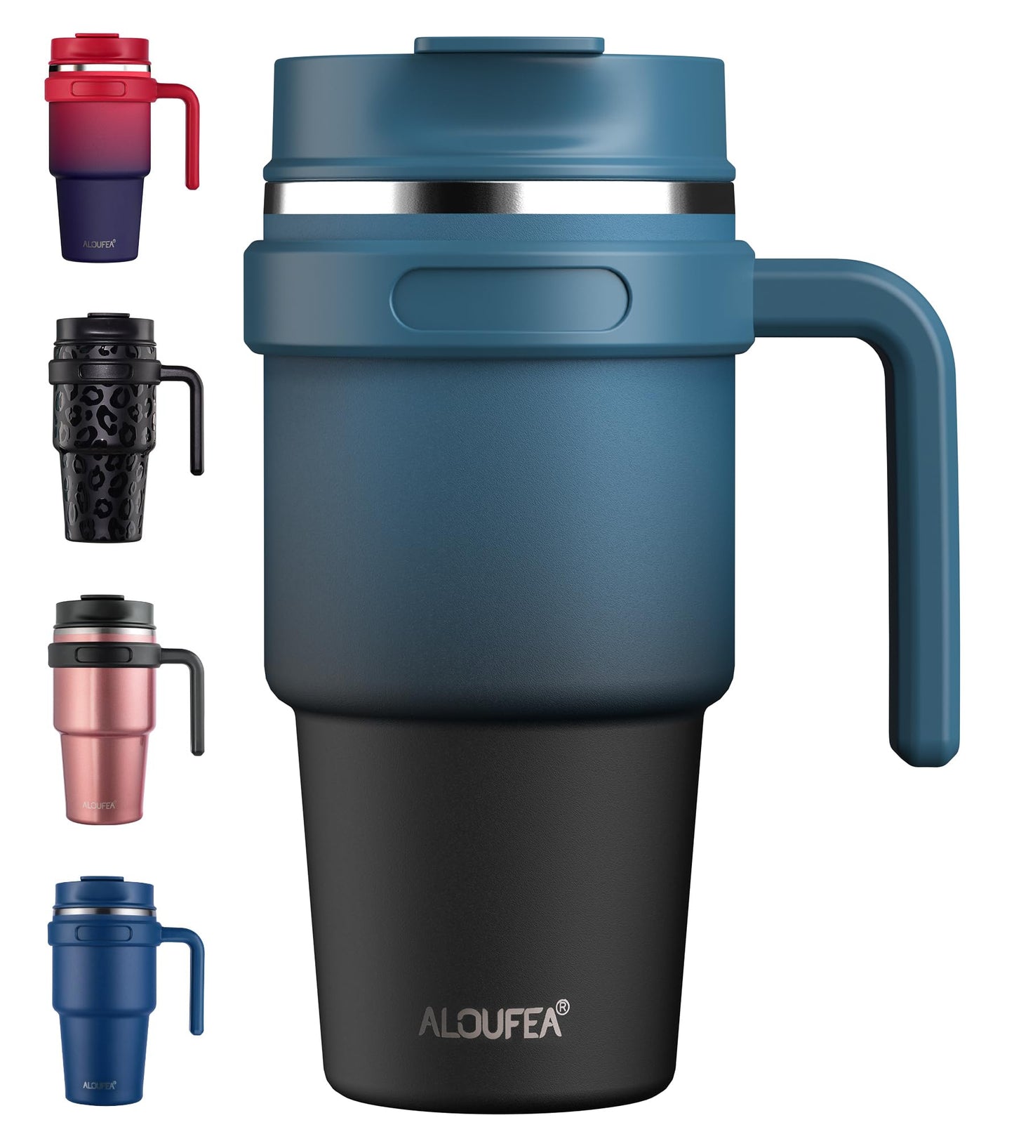 ALOUFEA 20 oz Insulated Coffee Mug Tumbler with Handle, Stainless Steel Travel Mug Tumbler with Lid and Straw,Double Wall Vacuum Leak Proof Ice Coffee Thermal Cup, Black