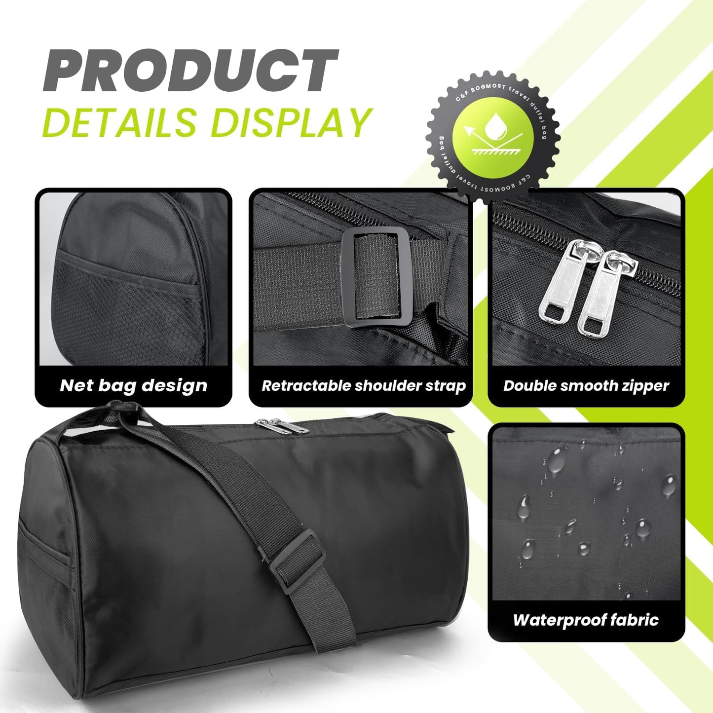 C&F BOGMOST Small Travel Duffel Bag Foldable Waterproof Gym Bag for Gym Beach Swim Bag Men Women Duffle Bag Lightweight Oxford Cloth Sports Bag -Black
