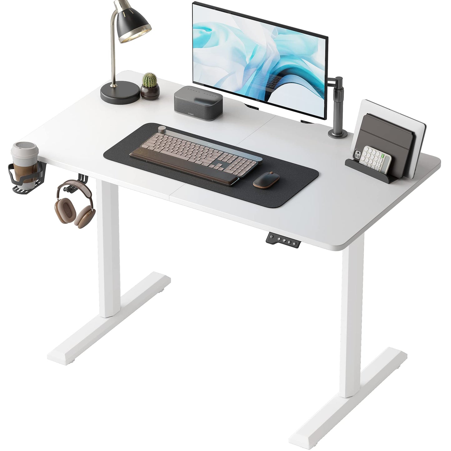 FEZIBO 44 x 24 Inches Standing Desk, Height Adjustable Electric Standing Desk, Stand up Table, Sit Stand Home Office Desk with Splice Board, Light Rustic Brown