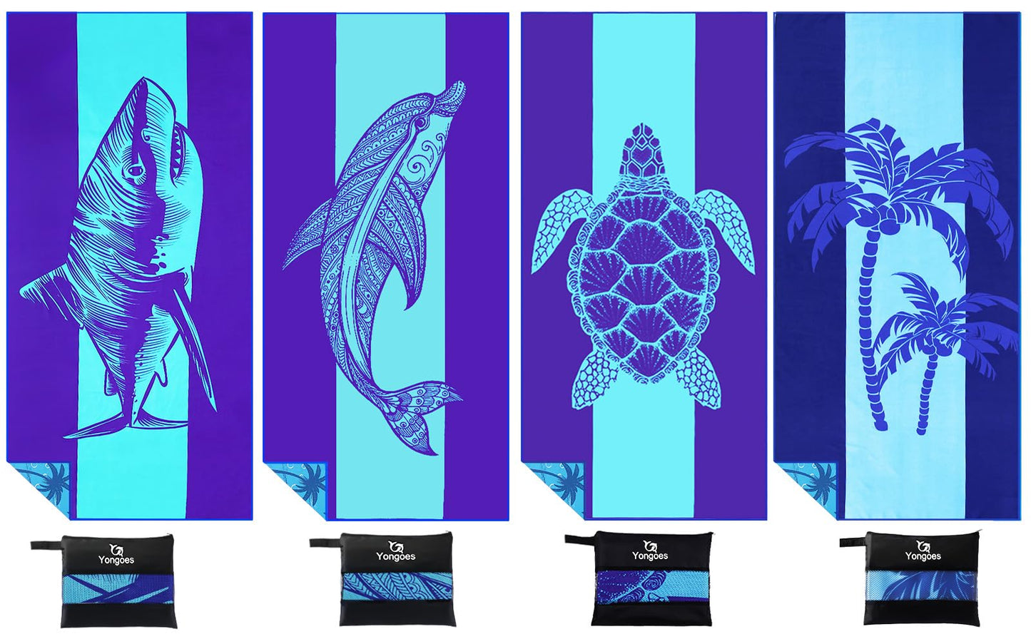 4 Pack Microfiber Lightweight Thin Beach Towel Sand Free Quick Dry Super Absorbent Large Towels for Swimming Pool Yoga Gym Travel Vacation Beach Accessories Essentials for Adults