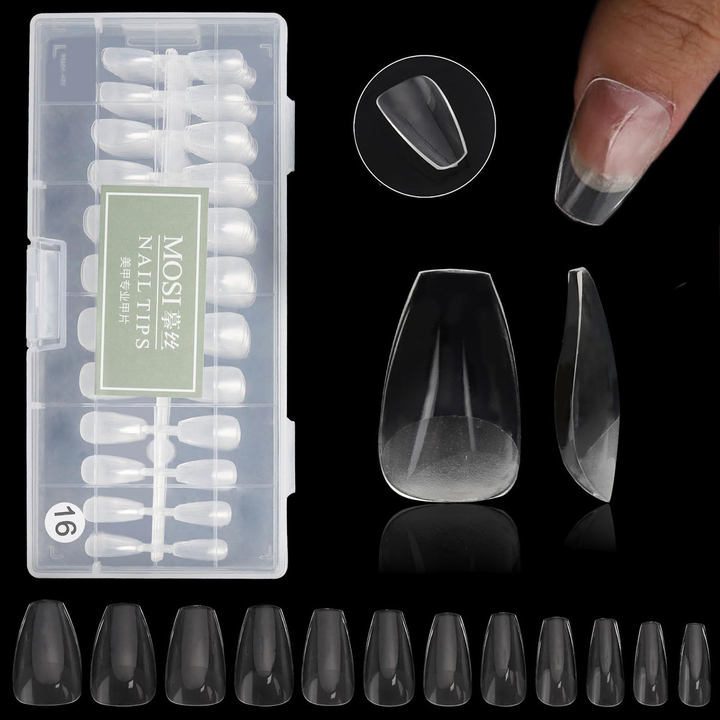 500Pcs Square Nail Tips Full Cover Clear Fake Nail Tips for Acrylic Nails, Size 0~9