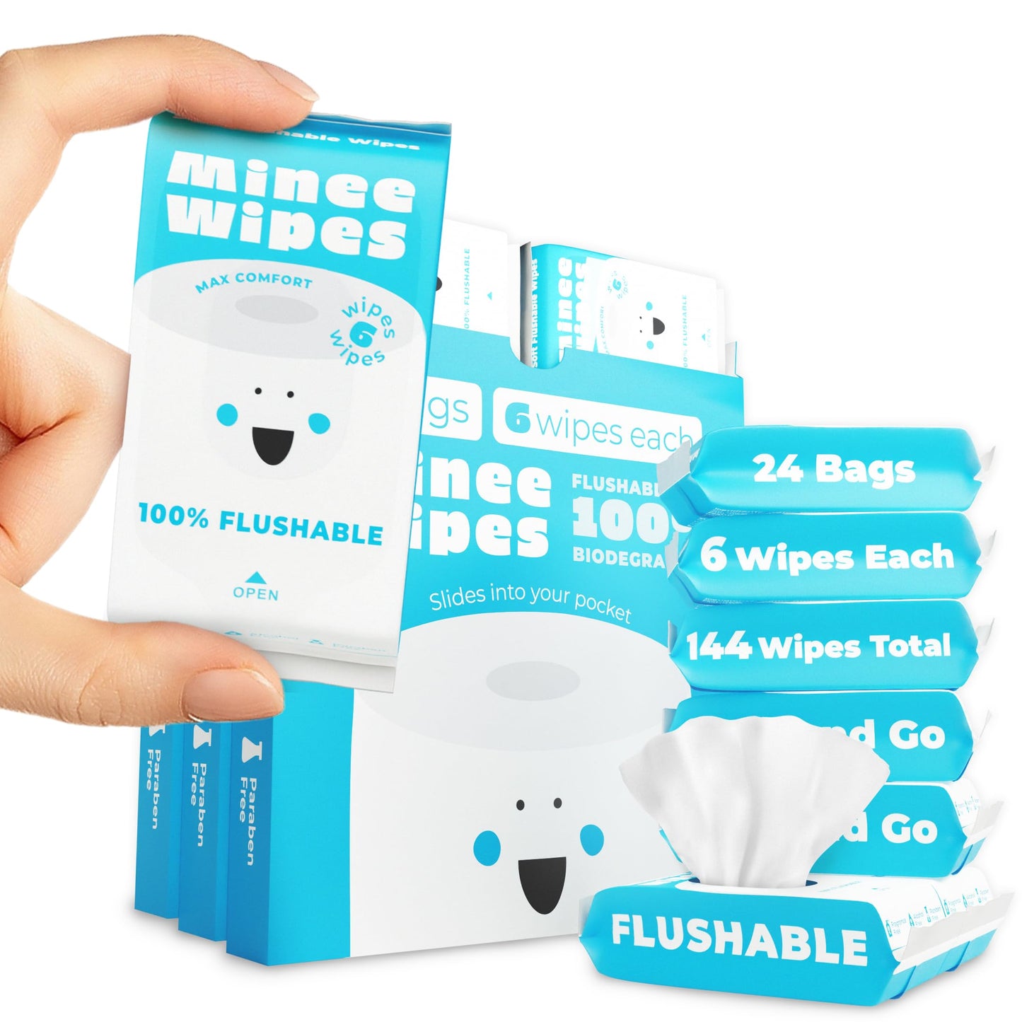 Impossibly Compact Travel Flushable Wipes - 99.5% Water and Aloe - Safe for Sensitive Skin, Hypoallergenic & Unscented - Travel Essentials for Adults, Kids & Baby Care - 8 Pack Total 48 Wipes