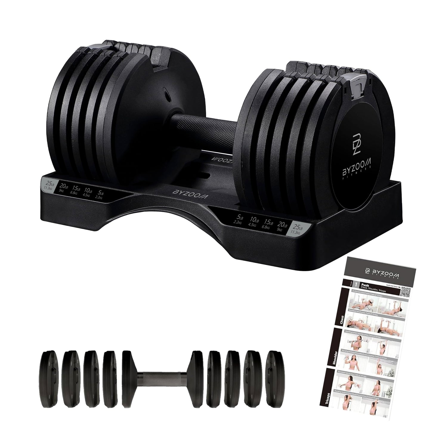 Adjustable Dumbbell – 12.5/25lb Single Unit OR Set of 2 – 5-in-1 Adjustable Weight for Home Gym, Strength Training & Fitness Workouts, White OR Black