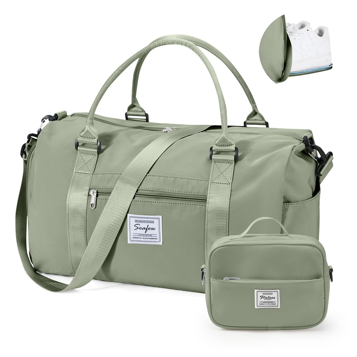 Gym Bags for Women Men with Shoes Compartment,Sports Duffle Bags Personal item travel Duffel Tote Bag Small Carry on Weekender Overnight Bag Workout Dance Bags Hospital Holdalls Grey Green