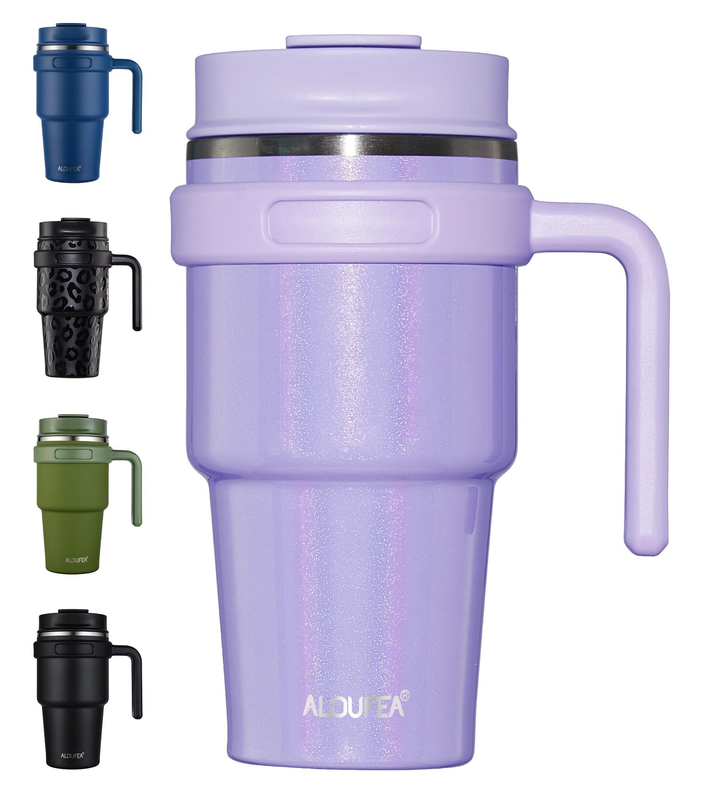 ALOUFEA 20 oz Insulated Coffee Mug Tumbler with Handle, Stainless Steel Travel Mug Tumbler with Lid and Straw,Double Wall Vacuum Leak Proof Ice Coffee Thermal Cup, Black