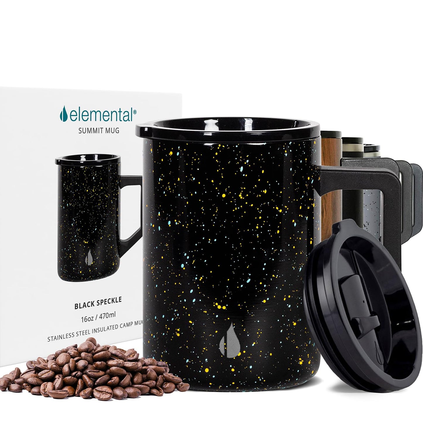 Elemental Insulated Coffee Mug - Triple-Wall Stainless Steel Summit Travel Cup for Hot and Cold Drinks - Thermal Coffee Mug with Lid and Handle for Camping, Office & Travel 12oz - Grey Speckle