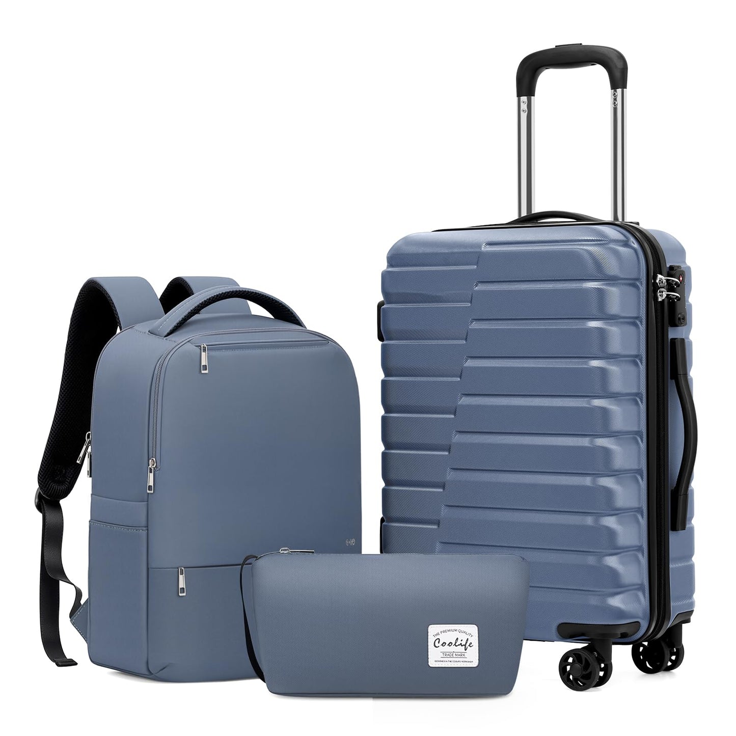COOLIFE Expandable Suitcase PC ABS TSA Luggage 3 Piece Set Lock Spinner Carry on (Teal blue)