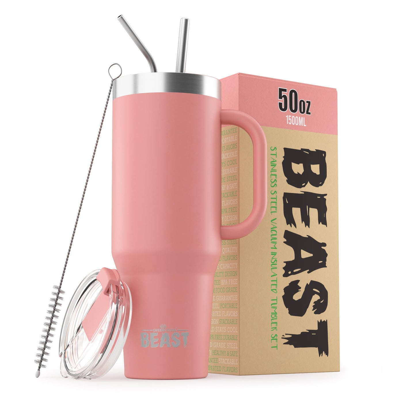 Beast 50 oz Tumbler Stainless Steel Vacuum Insulated Coffee Ice Cup Double Wall Travel Flask (Arctic White)