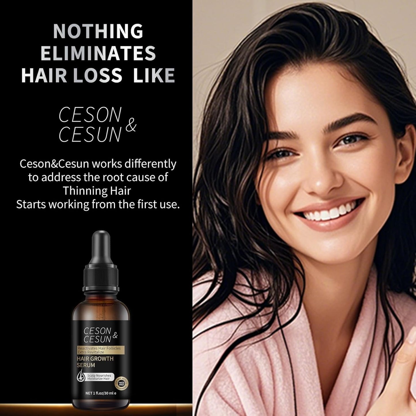 Ceson&Cesun Hair Growth Serum/Scalp Oil, With Biotin & Rosemary Castor Oil, Hair Thickening Serum For Hair loss, Water-Based, Nourishes The Scalp, Natural Hair Regrowth & Dry Damaged Hair Treatment