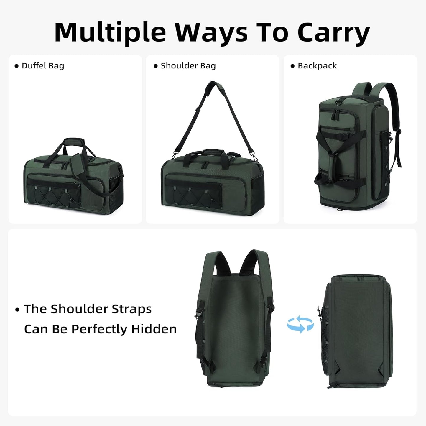 CLUCI Gym Bag for Men & Women, 35L Sports Duffle Bag for Travel,4 in 1 Weekender Bag,Overnight Backpack with Shoe Compartment,Carry on Duffel Bag for Airplane