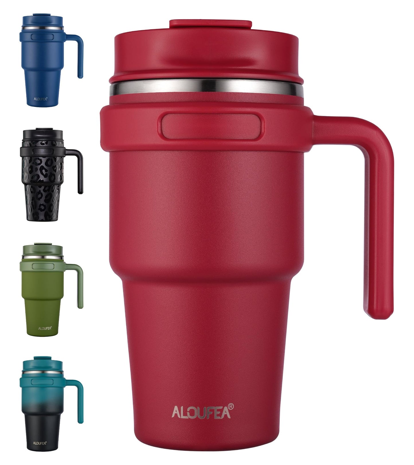 ALOUFEA 20 oz Insulated Coffee Mug Tumbler with Handle, Stainless Steel Travel Mug Tumbler with Lid and Straw,Double Wall Vacuum Leak Proof Ice Coffee Thermal Cup, Black