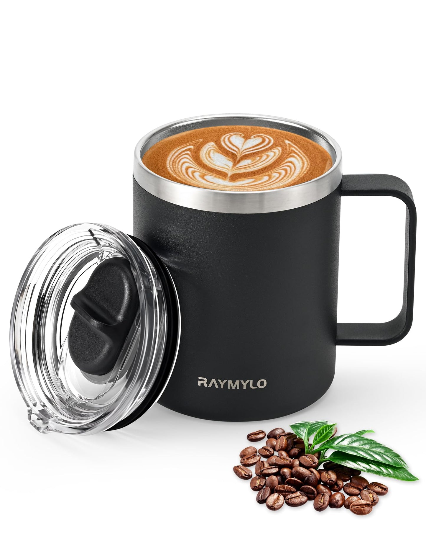 Insulated Coffee Mug 12 oz, Double Wall Stainless Steel Coffee Mug with Lids, Leak-Proof & Detachable Slider Lid for Thorough Clean, Keeps Coffee Cold for 9 Hrs, Suitable for Camp Home Office