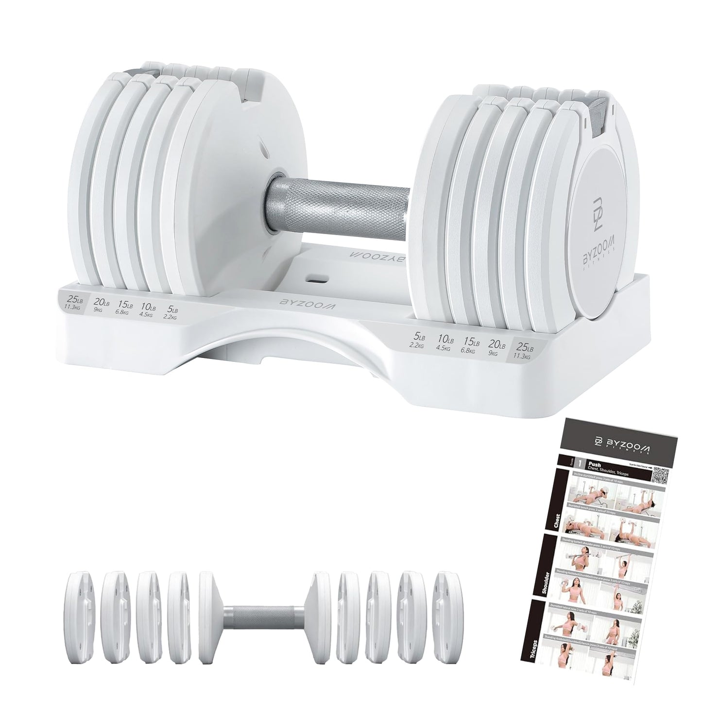 Adjustable Dumbbell – 12.5/25lb Single Unit OR Set of 2 – 5-in-1 Adjustable Weight for Home Gym, Strength Training & Fitness Workouts, White OR Black