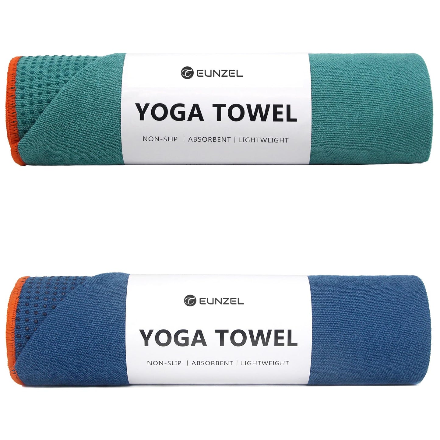Eunzel Hot Yoga Towel - Microfiber Non Slip Yoga Mat Towel with Grip Dot Sweat Absorbent Towel for Hot Yoga, Pilates and Fitness 72" x 24", Dark Cyan/Orange
