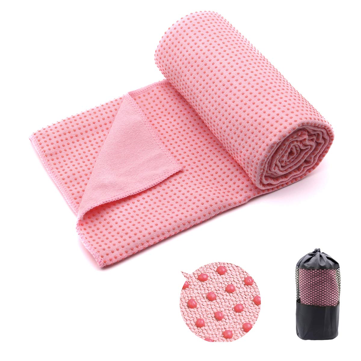Eunzel Yoga Towel,Hot Yoga Mat Towel with Grip Dots Sweat Absorbent Non-Slip for Hot Yoga, Pilates and Workout 24" x72", Purple & Blue