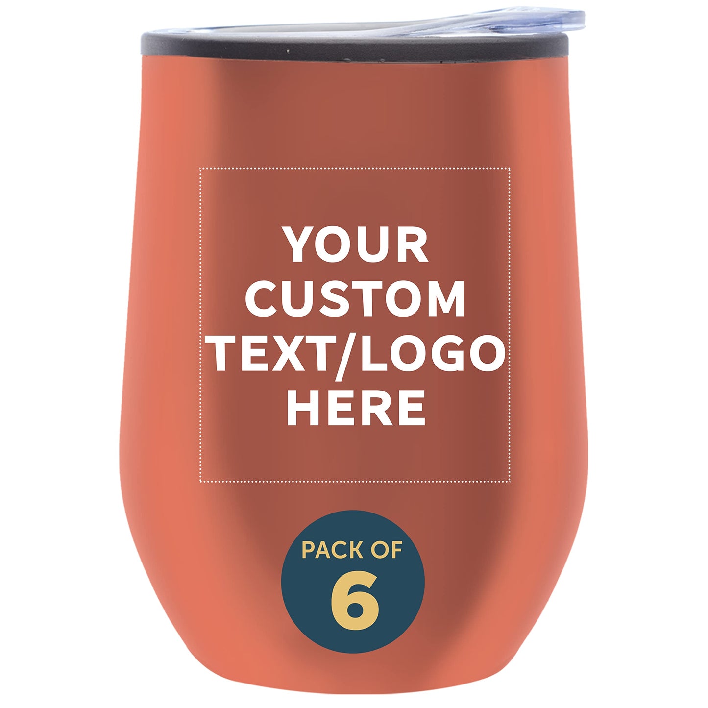Custom Stemless Wine Tumblers 12 oz. Set of 6, Personalized Bulk Pack - Insulated, Perfect for Wine, Cocktails, Other Hot & Cold Beverages - Silver