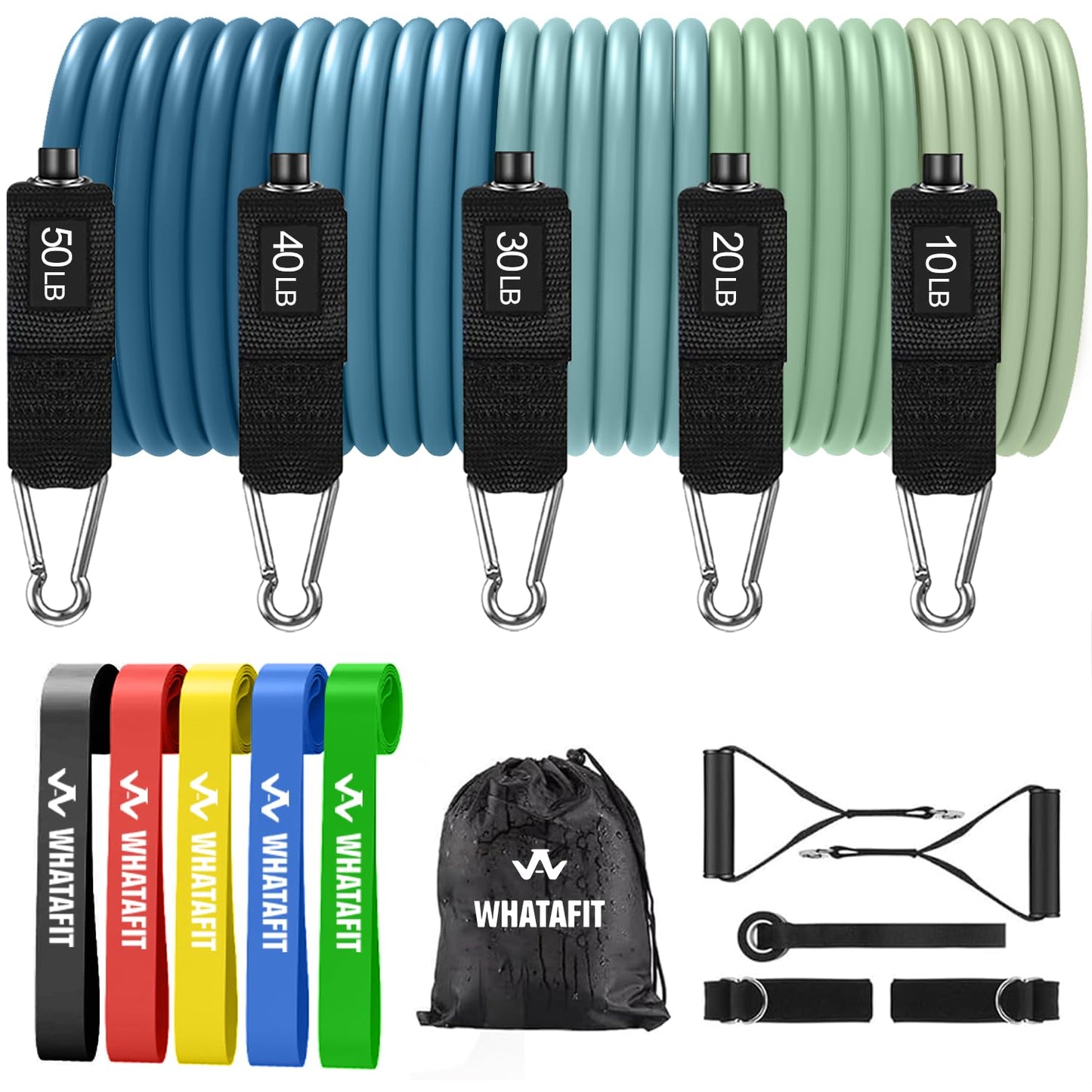WHATAFIT Resistance Bands, Exercise Bands,Resistance Bands for Working Out, Work Out Bands with Handles for Men and Women Fitness, Strength Training Home Gym Equipment