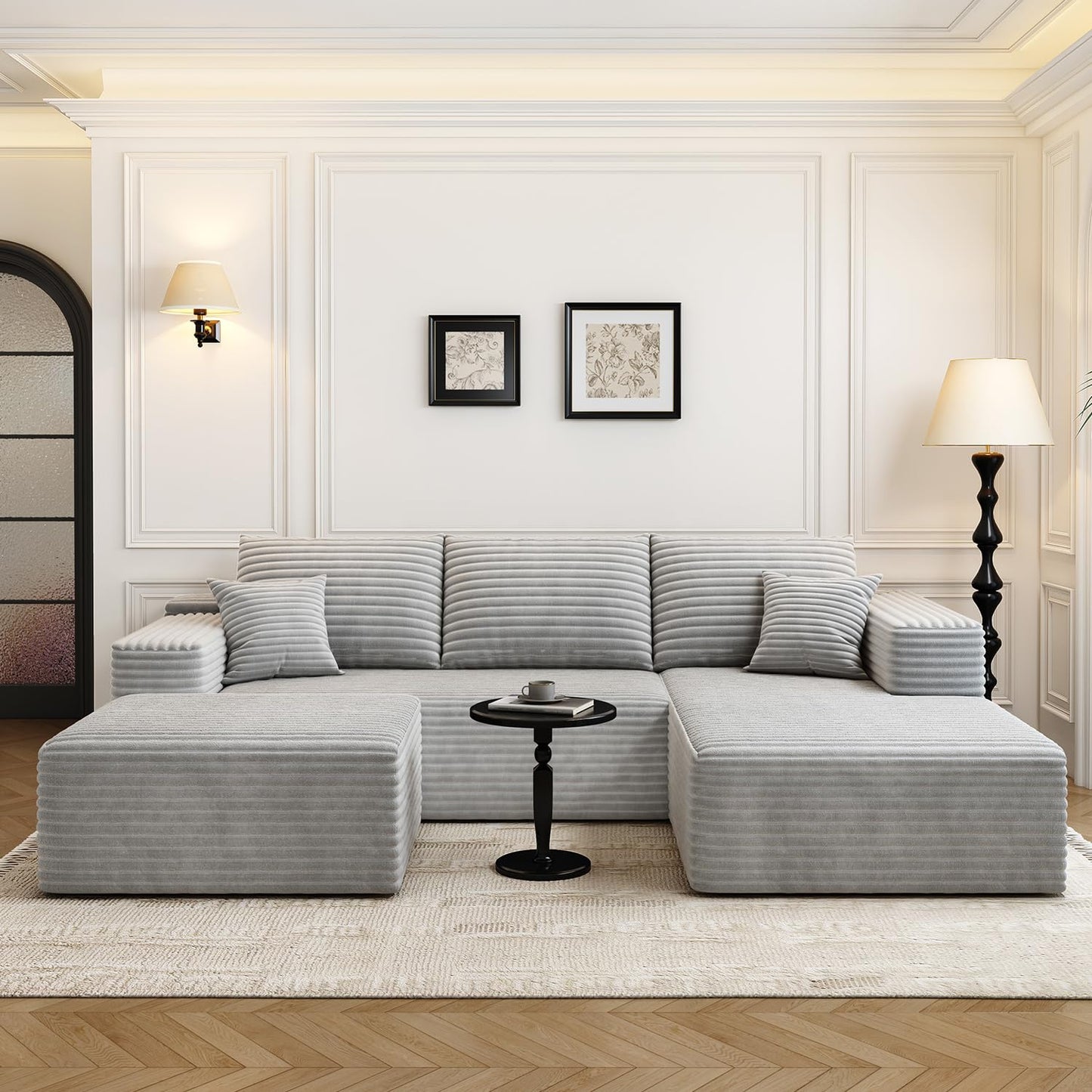 107.5" Cloud Modular Sectional Sofa with 1 Ottoman,Modern Minimalist Upholstered Couches, Comfort U Shaped Sofa for Living Room,Deep Seat Corner Couch,No Assembly Required (Black,Left Facing Chaise)