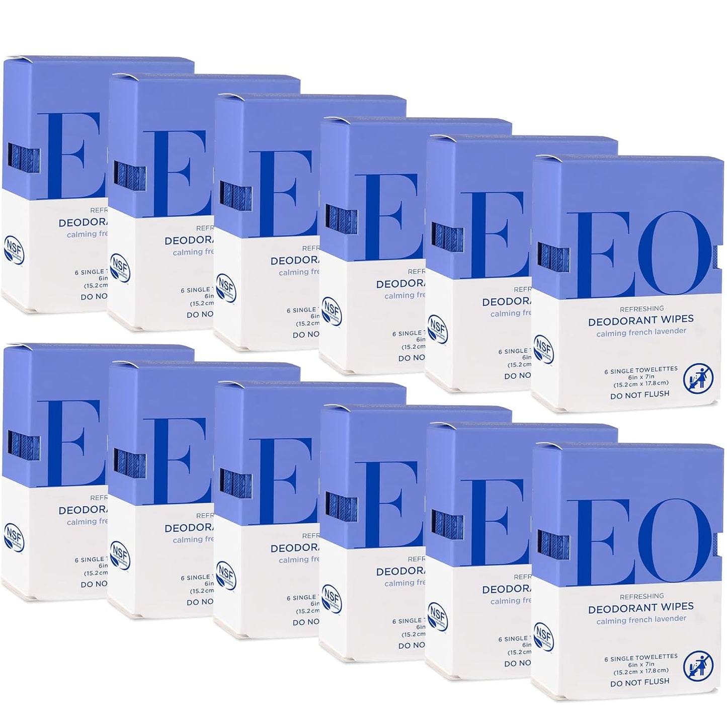 EO Natural Deodorant Wipes, 6 Wipes (Pack of 12), French Lavender, Organic Plant-Based with Pure Essential Oils